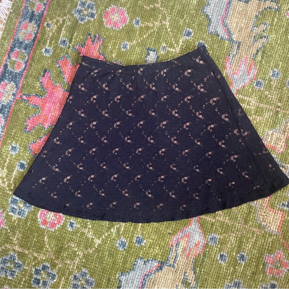 BCBGMaxAzria Black Lace Circle Skirt with Nude Underlay size Large